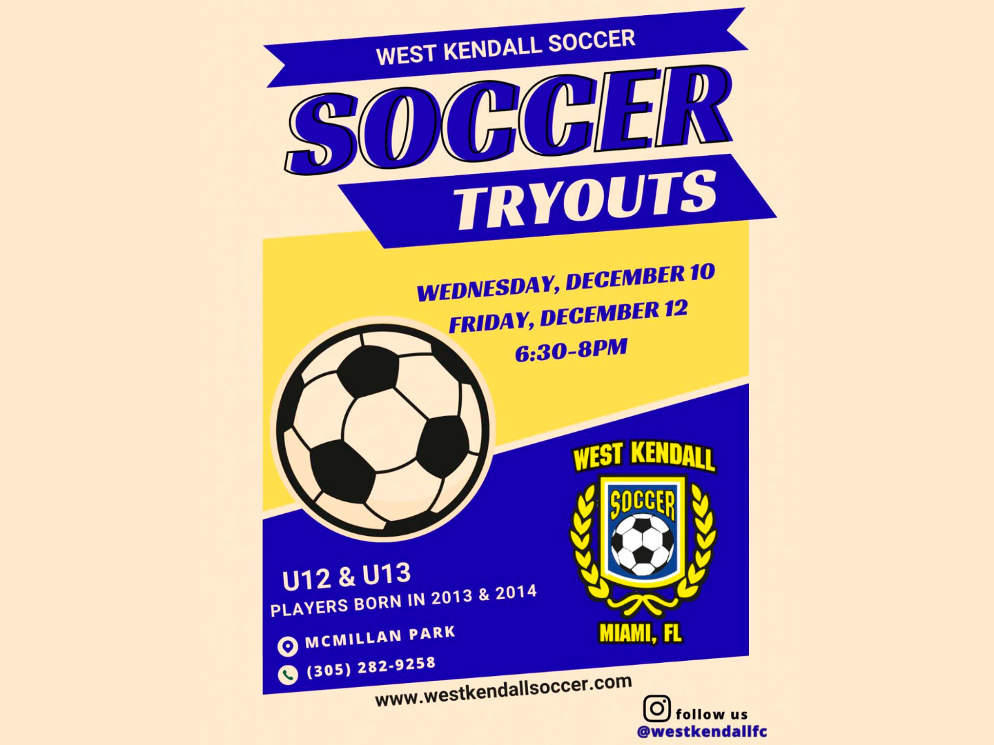 West Kendall Soccer – Tryouts!